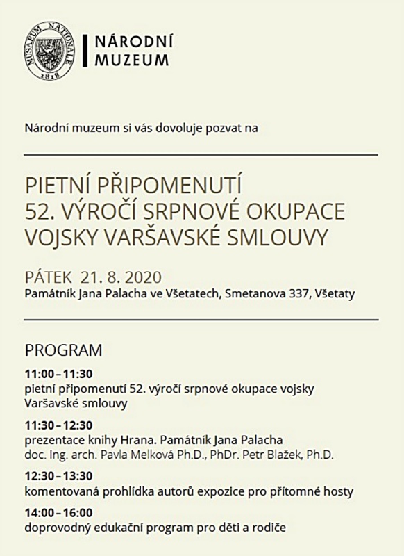 Pietní připomenutí 52. výročí srpnové okupace vojsky Varšavské smlouvy