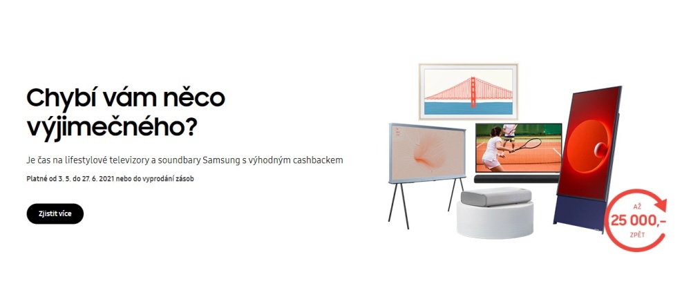 Kupte si některý z lifestylových televizorů a soundbarů od Samsungu a dostanete až 25 000 Kč zpět